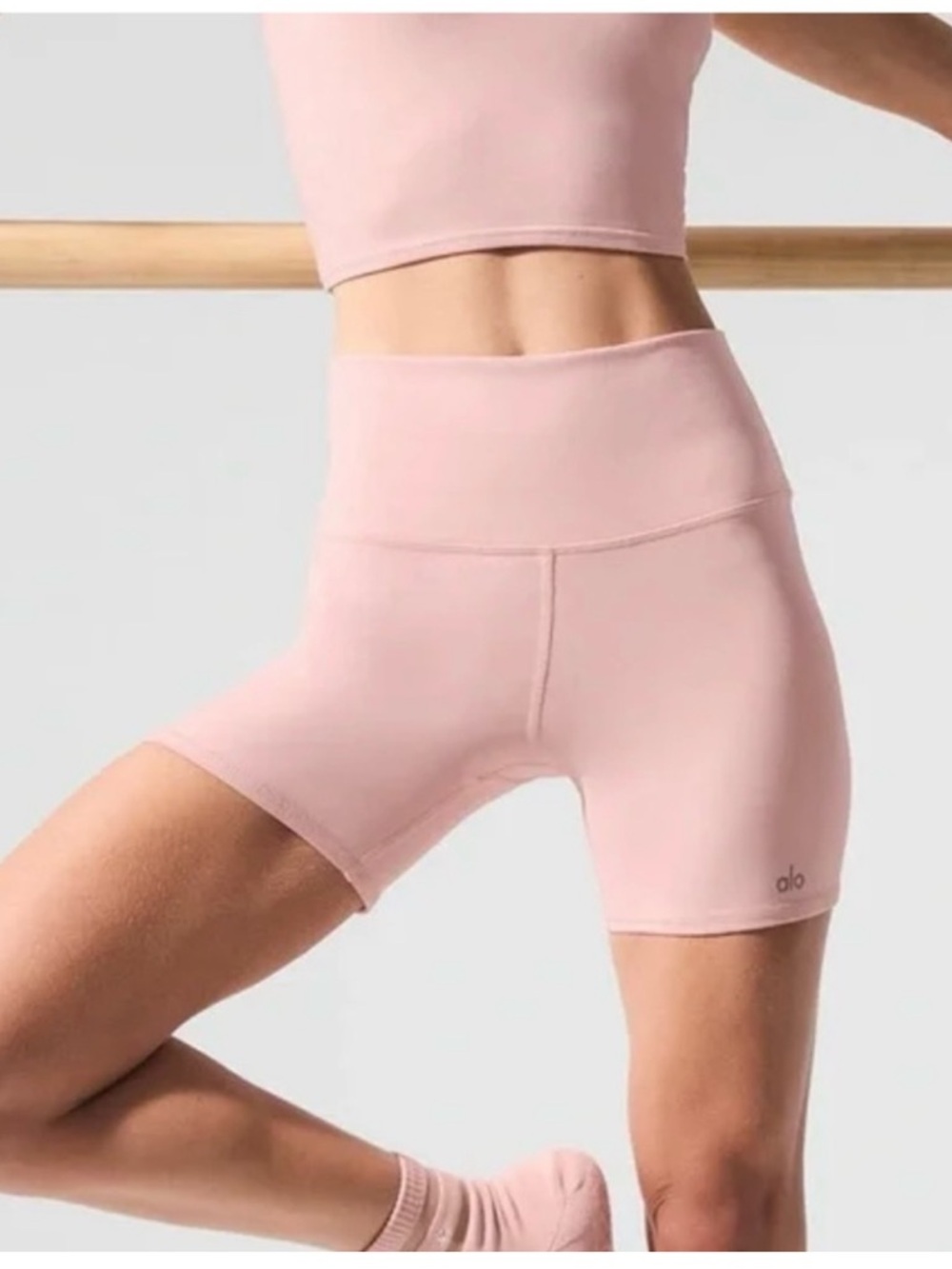 ALO Yoga High-Rise Bike Shorts in Blush Pink